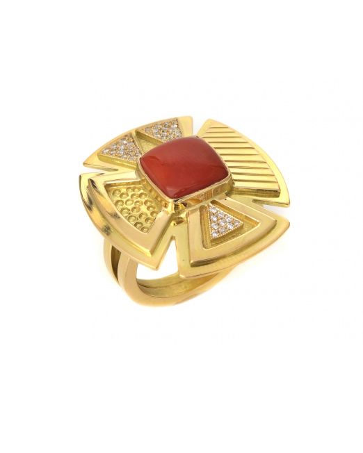 20-r-003-Parfleche-design-ring-with-coral-and-diamonds